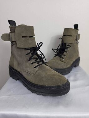 Palladium Taupe Suede Ankle Boot with Metal Buckle